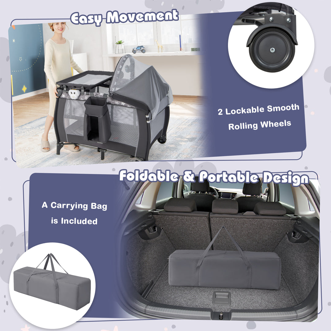 Portable Baby Nursery Center 4-in-1 Portable Travel Crib-Gray