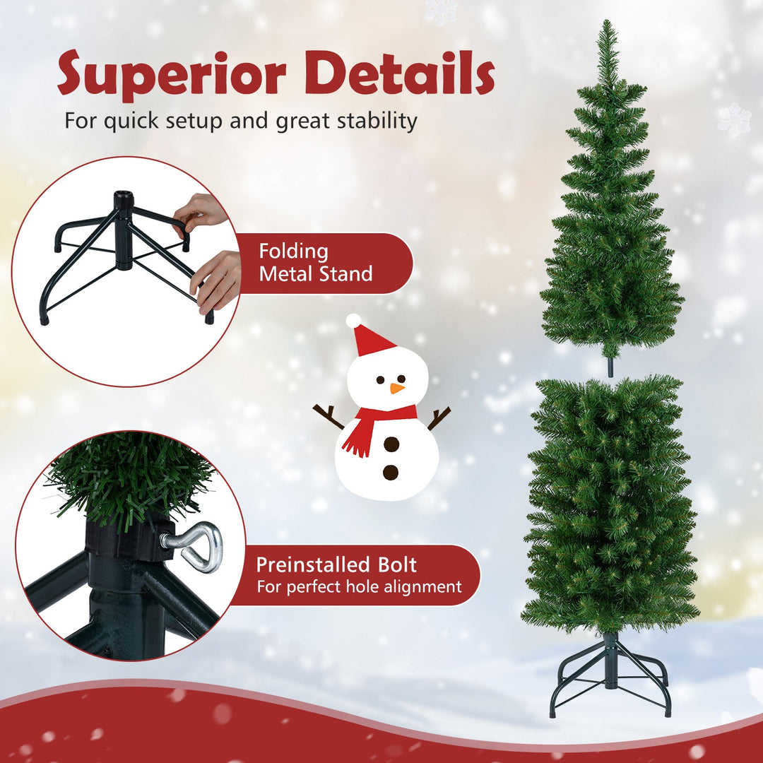 5/6/7/8/9 Feet Pre-lit Pencil Artificial Christmas Tree with 150/180/200//300/400 Warm White LED Lights