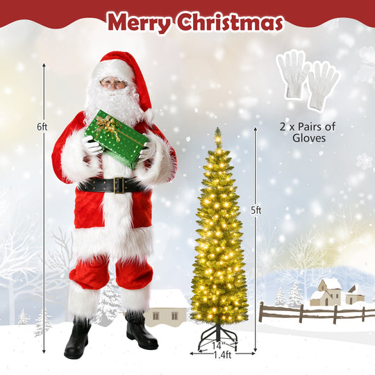 5/6/7/8/9 Feet Pre-lit Pencil Artificial Christmas Tree with 150/180/200//300/400 Warm White LED Lights