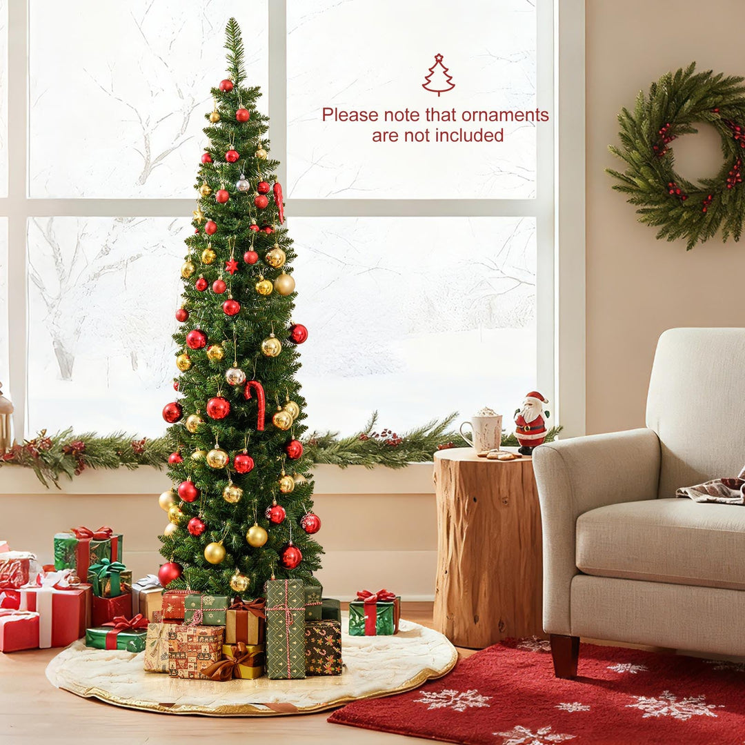 5/6/7/8/9 Feet Pre-lit Pencil Artificial Christmas Tree with 150/180/200//300/400 Warm White LED Lights