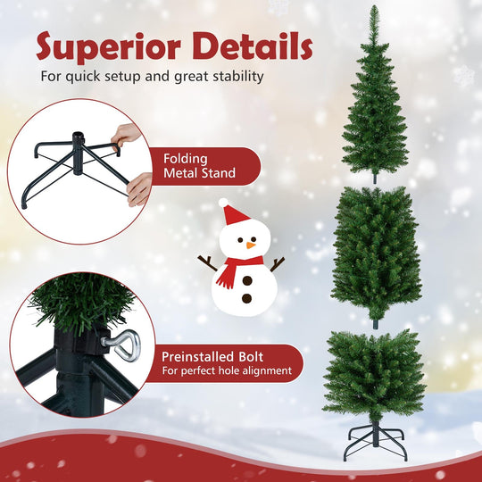 5/6/7/8/9 Feet Pre-lit Pencil Artificial Christmas Tree with 150/180/200//300/400 Warm White LED Lights