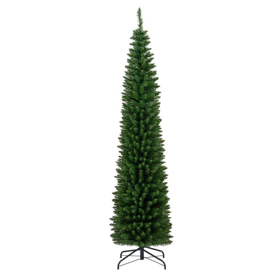 5/6/7/8/9 Feet Pre-lit Pencil Artificial Christmas Tree with 150/180/200//300/400 Warm White LED Lights