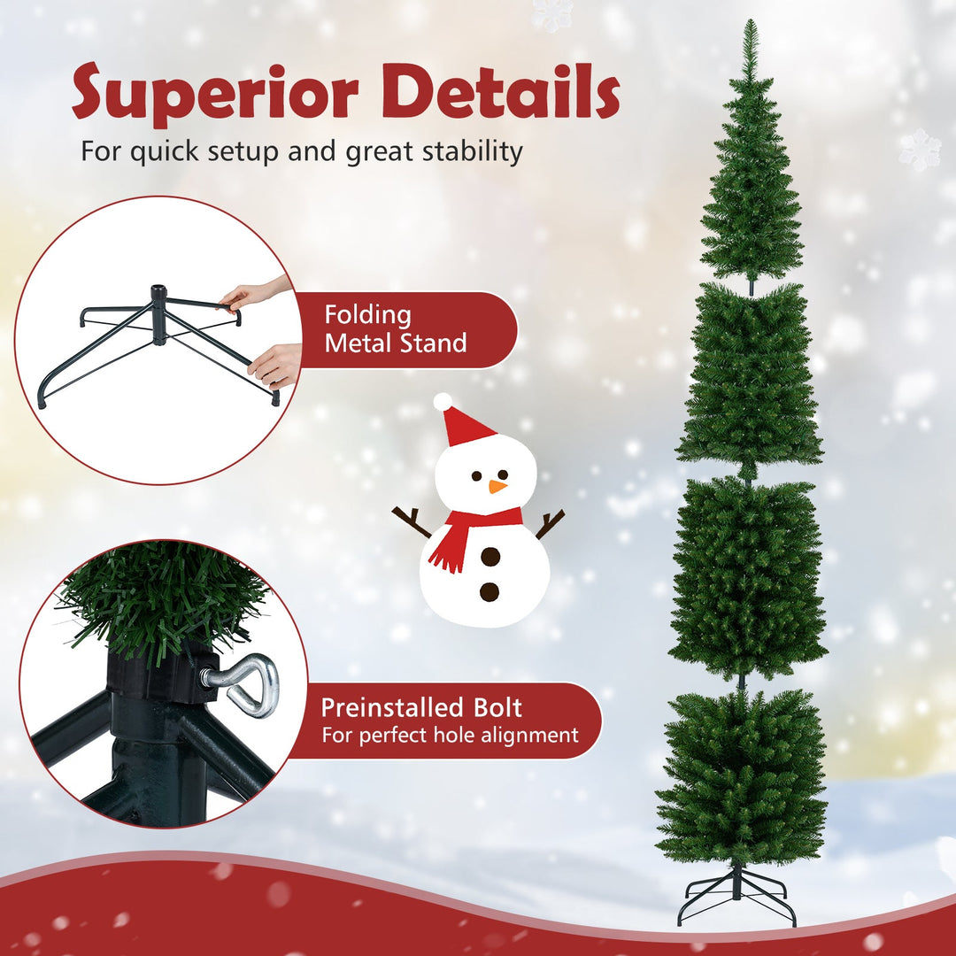 5/6/7/8/9 Feet Pre-lit Pencil Artificial Christmas Tree with 150/180/200//300/400 Warm White LED Lights