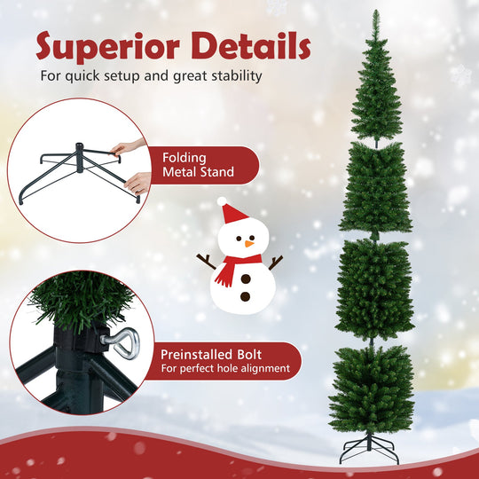 5/6/7/8/9 Feet Pre-lit Pencil Artificial Christmas Tree with 150/180/200//300/400 Warm White LED Lights