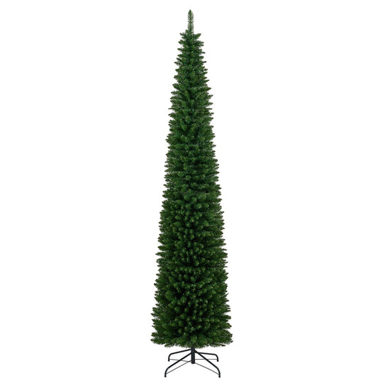 5/6/7/8/9 Feet Pre-lit Pencil Artificial Christmas Tree with 150/180/200//300/400 Warm White LED Lights