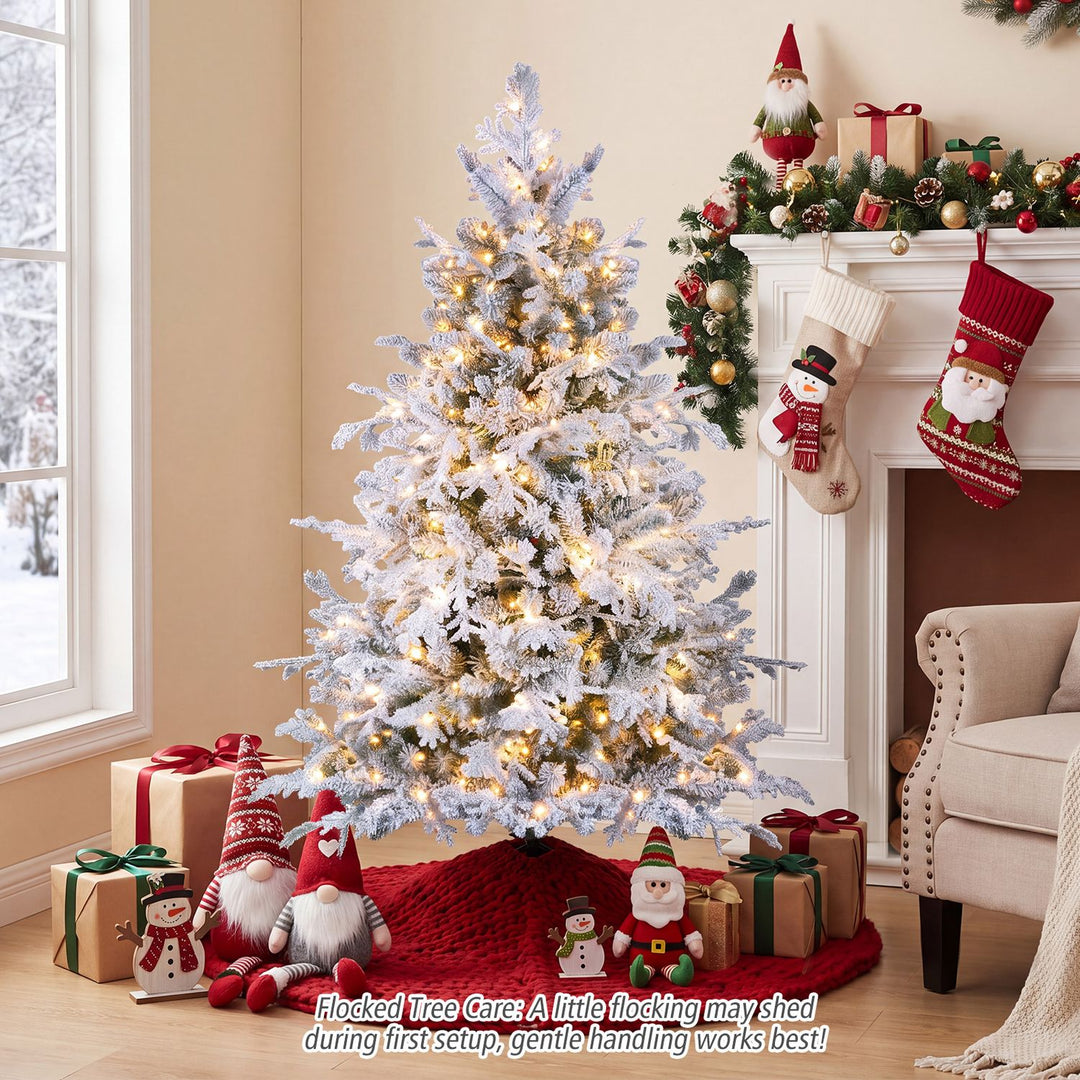 5/6/7/8 Feet Pre-Lit Artificial Christmas Tree with Warm White LED Lights