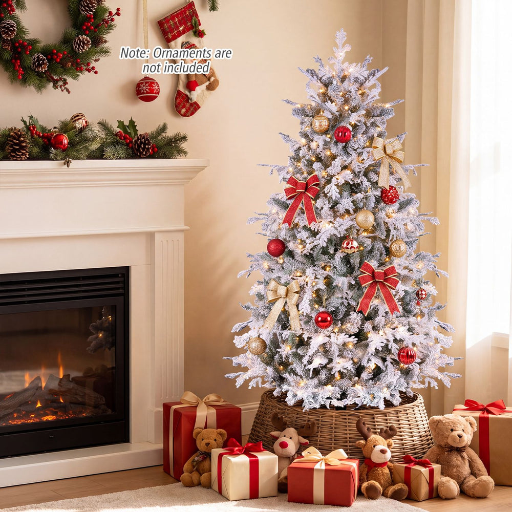 5/6/7/8 Feet Pre-Lit Artificial Christmas Tree with Warm White LED Lights