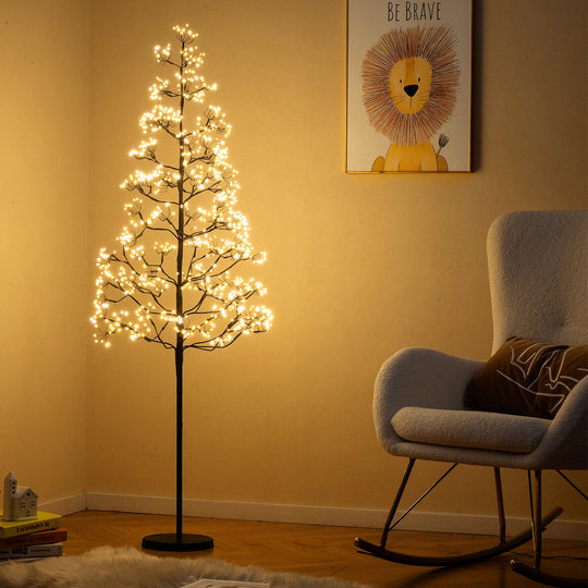 5/6/7 FT Lighted Alpine Tree with Warm White Light LED Lights Pre-lit Artificial Cedar Tree with Weighted Base