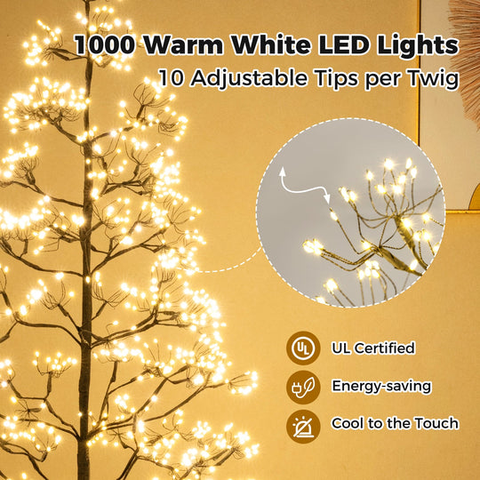 5/6/7 FT Lighted Alpine Tree with Warm White Light LED Lights Pre-lit Artificial Cedar Tree with Weighted Base