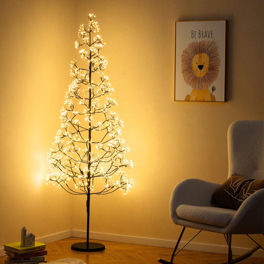 5/6/7 FT Lighted Alpine Tree with Warm White Light LED Lights Pre-lit Artificial Cedar Tree with Weighted Base