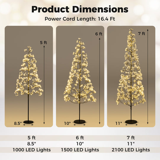 5/6/7 FT Lighted Alpine Tree with Warm White Light LED Lights Pre-lit Artificial Cedar Tree with Weighted Base