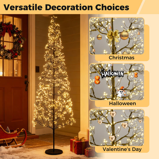 5/6/7 FT Lighted Alpine Tree with Warm White Light LED Lights Pre-lit Artificial Cedar Tree with Weighted Base