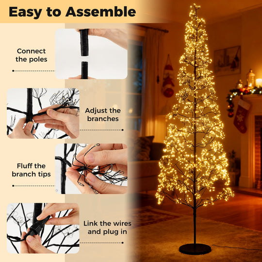 5/6/7 FT Lighted Alpine Tree with Warm White Light LED Lights Pre-lit Artificial Cedar Tree with Weighted Base