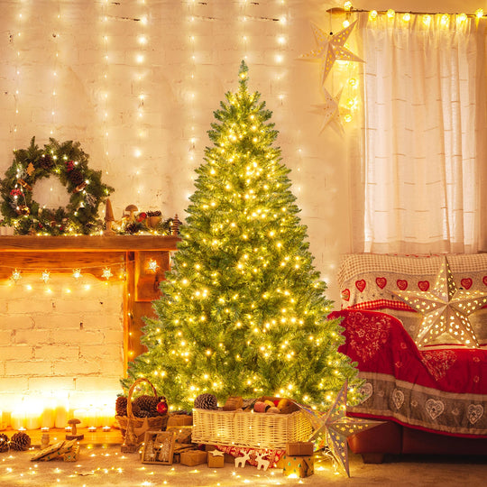 5/6/7 Feet Artificial Christmas Tree Hinged Xmas Tree with 7 Lighting Modes