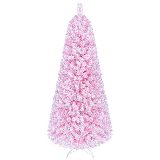 6 Ft Pink Flocked Christmas Tree with LED Lights