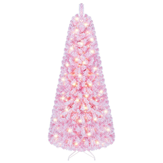 6 Ft Pink Flocked Christmas Tree with LED Lights