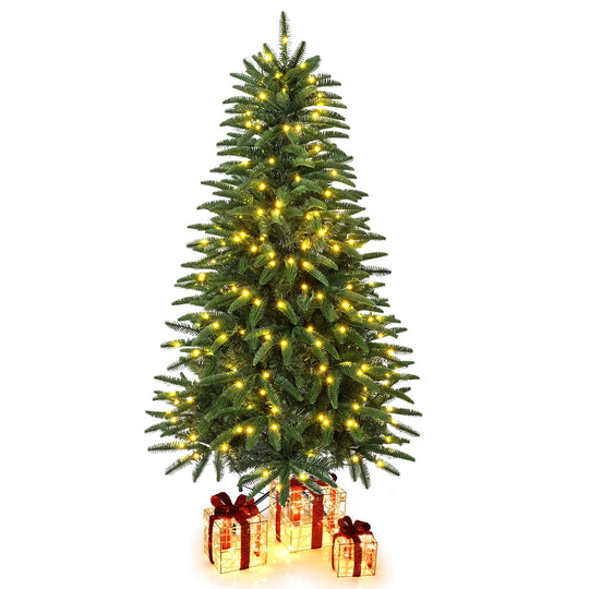 5/6/7 ft Pre-Lit Hinged Christmas Tree with 3 Lighted Gift Boxes