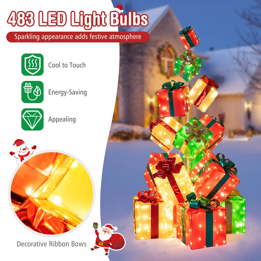 15 PCS Lighted Christmas Boxes with Bowknot and 483 LED Light Bulbs for Indoor Outdoor