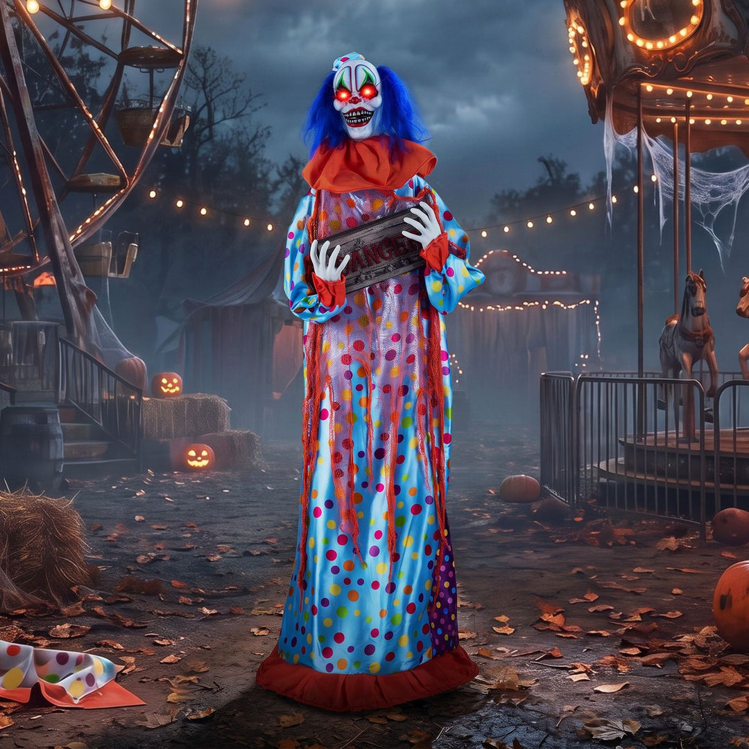 5.6 ft Halloween Animated Clown with Snap-up Head and Voice Effects