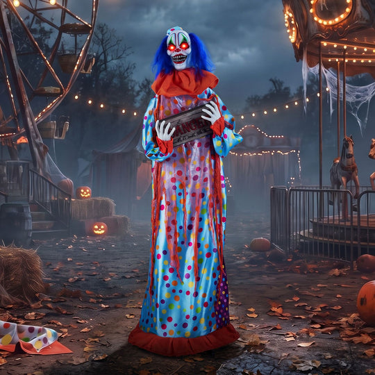 5.6 ft Halloween Animated Clown with Snap-up Head and Voice Effects