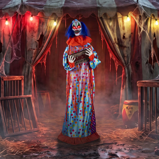 5.6 ft Halloween Animated Clown with Snap-up Head and Voice Effects