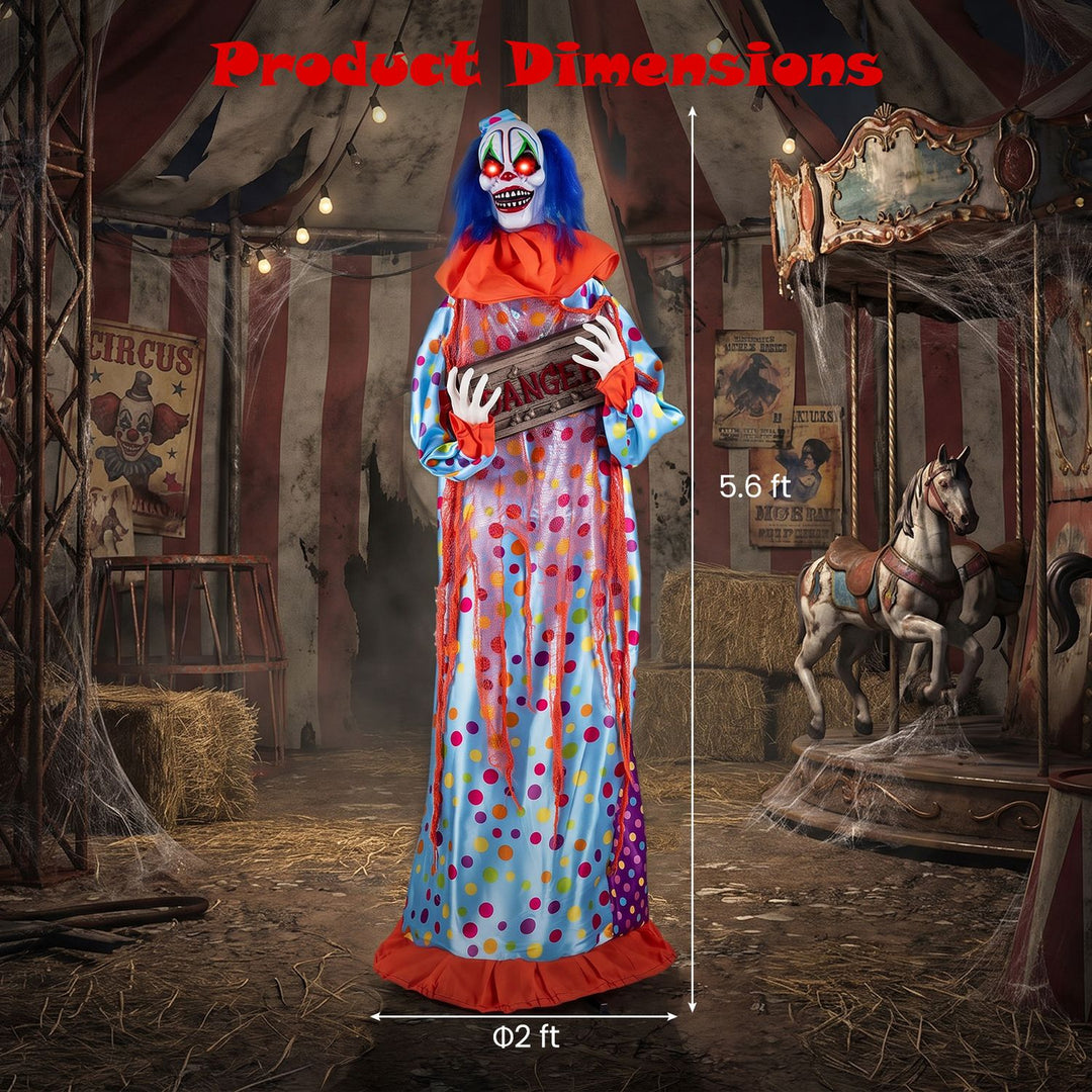 5.6 ft Halloween Animated Clown with Snap-up Head and Voice Effects