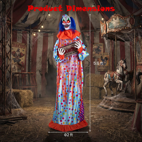 5.6 ft Halloween Animated Clown with Snap-up Head and Voice Effects