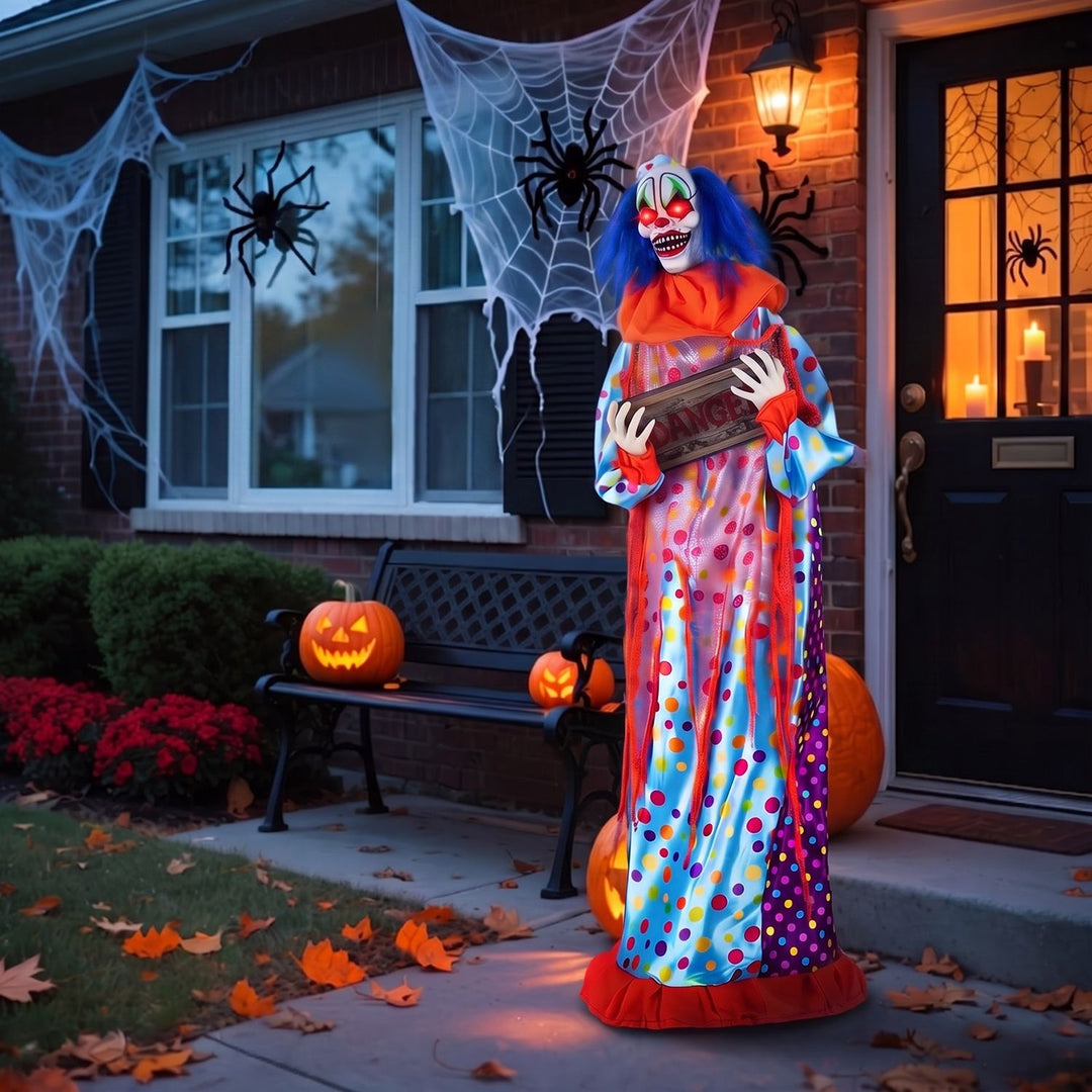 5.6 ft Halloween Animated Clown with Snap-up Head and Voice Effects