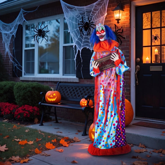 5.6 ft Halloween Animated Clown with Snap-up Head and Voice Effects