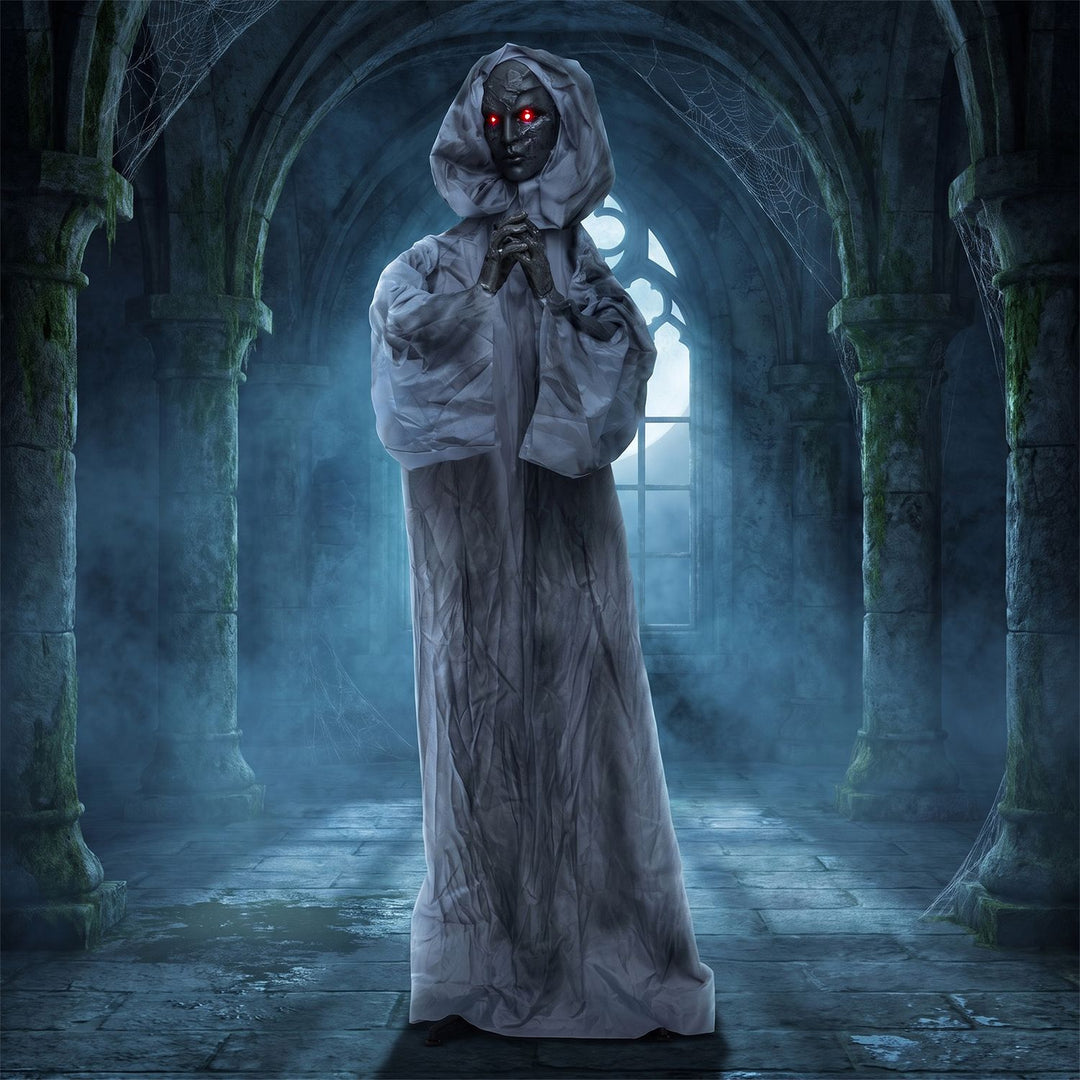 5.6 ft Halloween Weeping Woman Animatronic with Light-Up Eyes and Moving Body