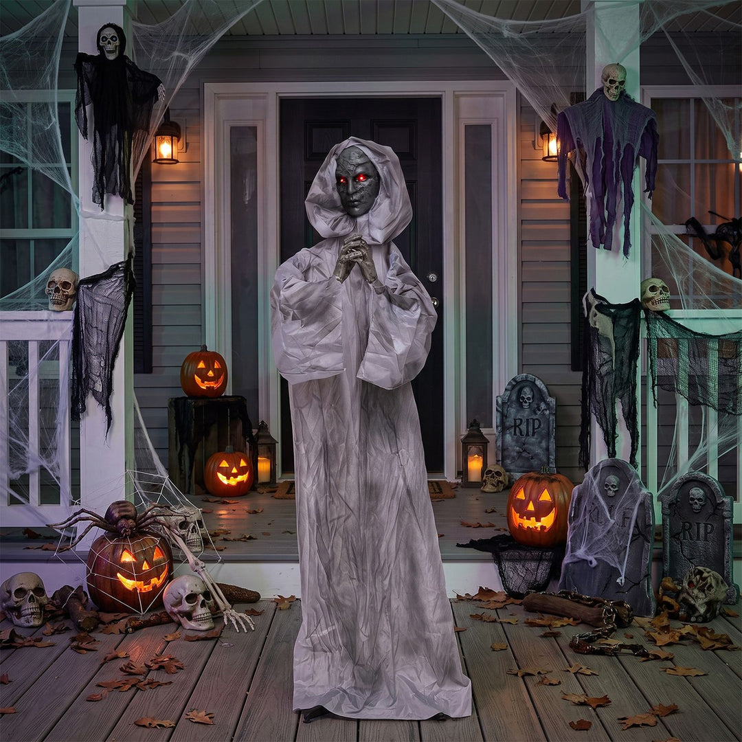 5.6 ft Halloween Weeping Woman Animatronic with Light-Up Eyes and Moving Body