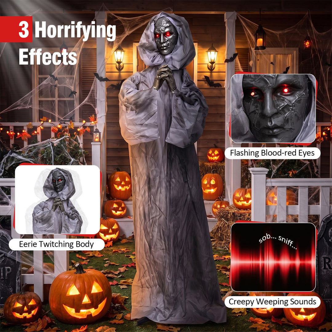 5.6 ft Halloween Weeping Woman Animatronic with Light-Up Eyes and Moving Body