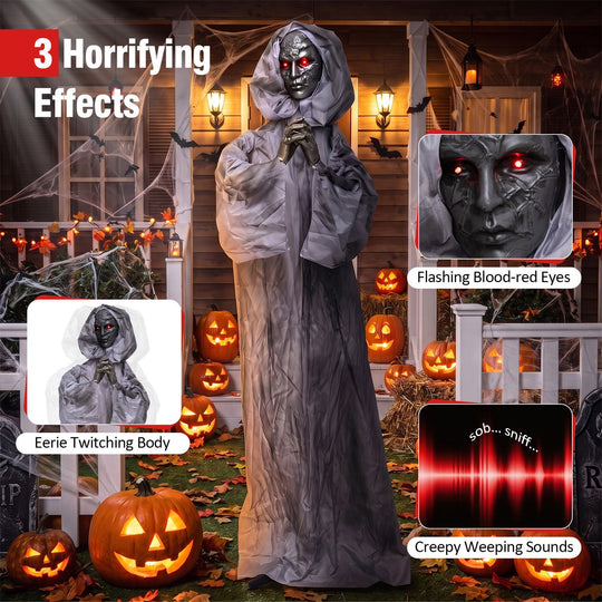 5.6 ft Halloween Weeping Woman Animatronic with Light-Up Eyes and Moving Body
