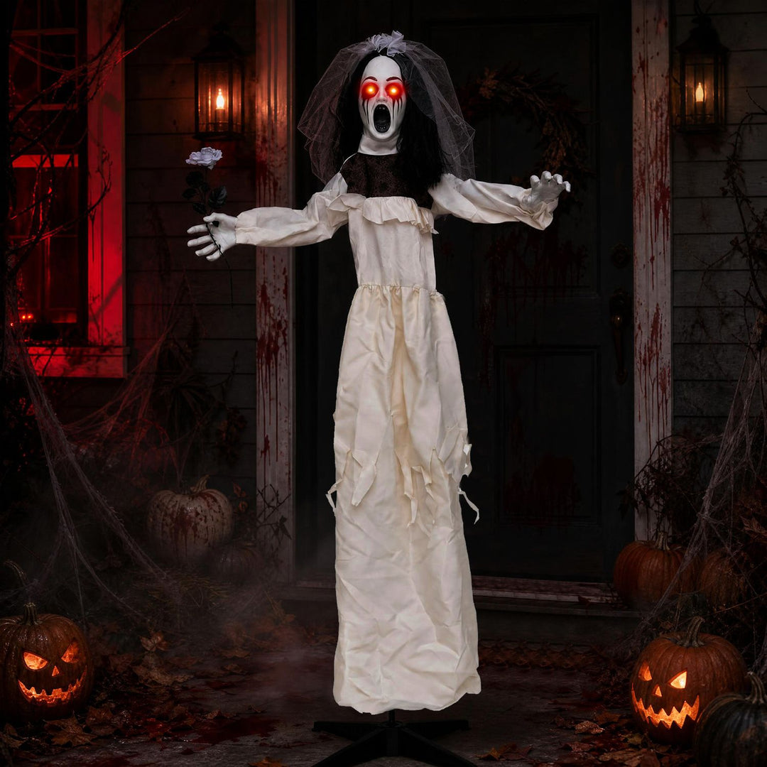 5.7 FT Halloween Standing Animatronic Bride with Flower in Hand