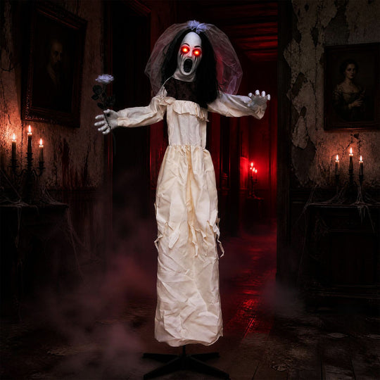 5.7 FT Halloween Standing Animatronic Bride with Flower in Hand
