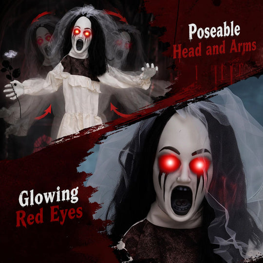 5.7 FT Halloween Standing Animatronic Bride with Flower in Hand