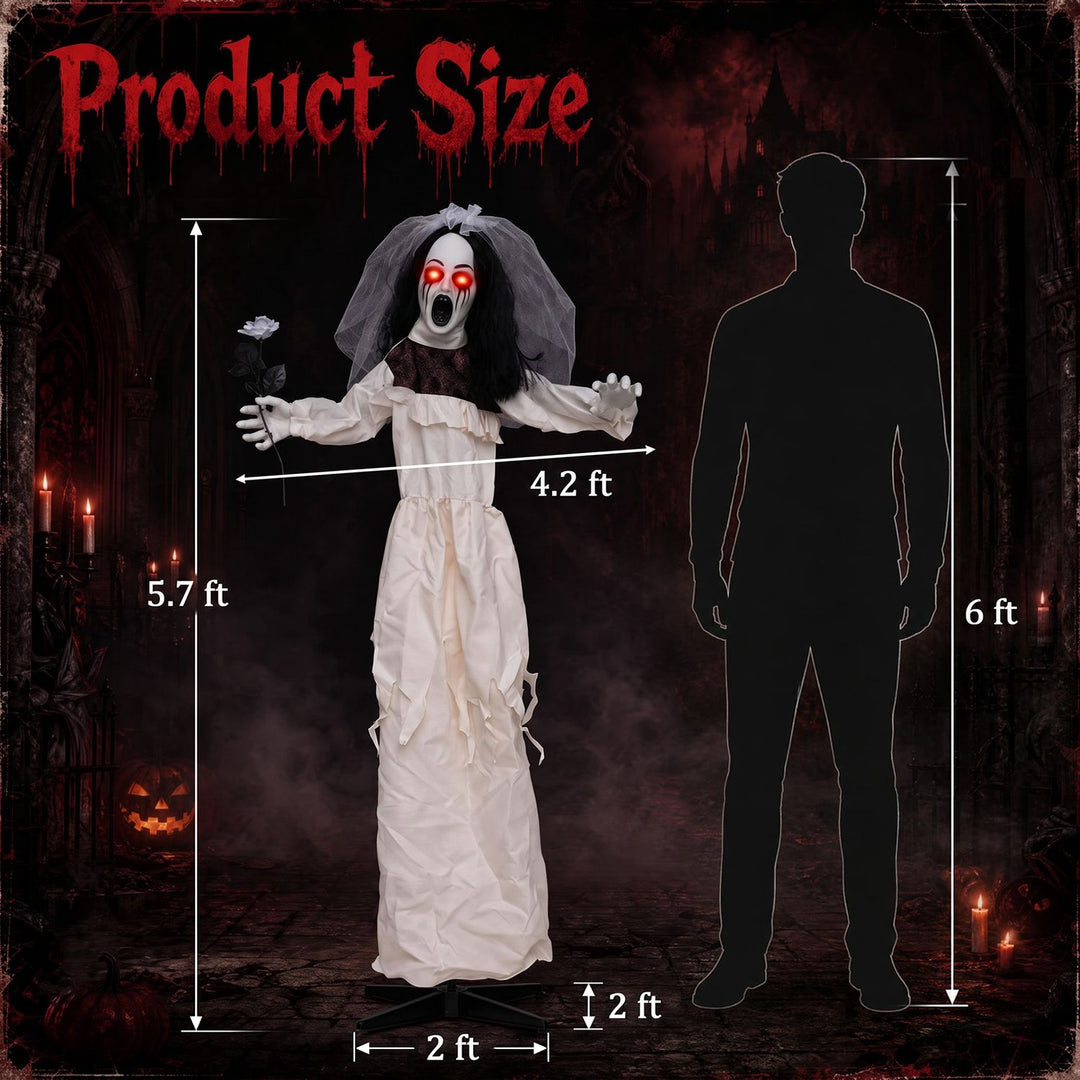 5.7 FT Halloween Standing Animatronic Bride with Flower in Hand