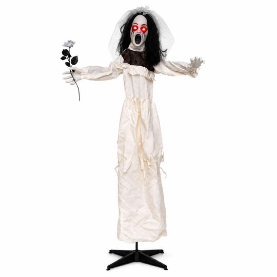 5.7 FT Halloween Standing Animatronic Bride with Flower in Hand