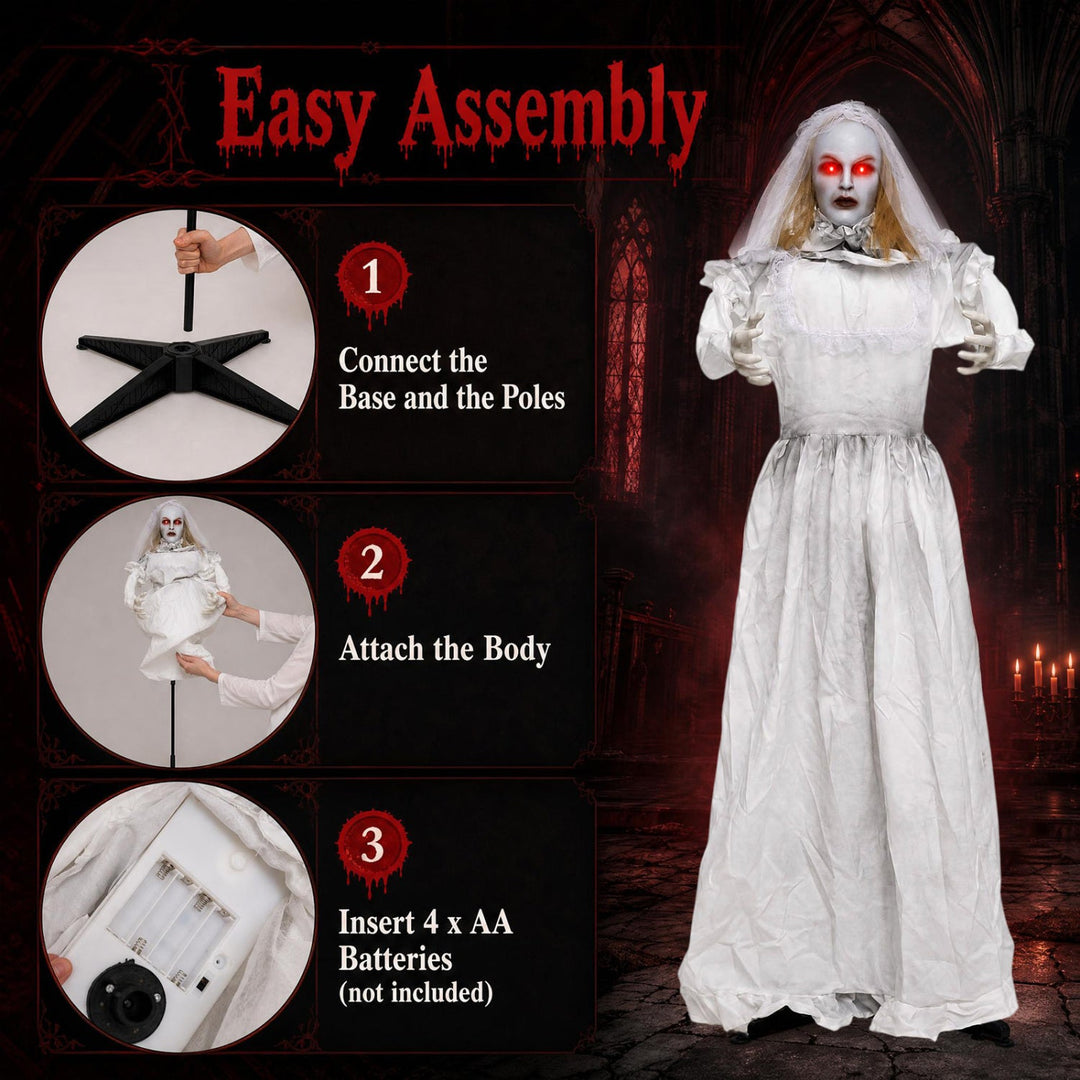Animated Halloween Ghost Bride Decoration 5.7 ft Turning Head