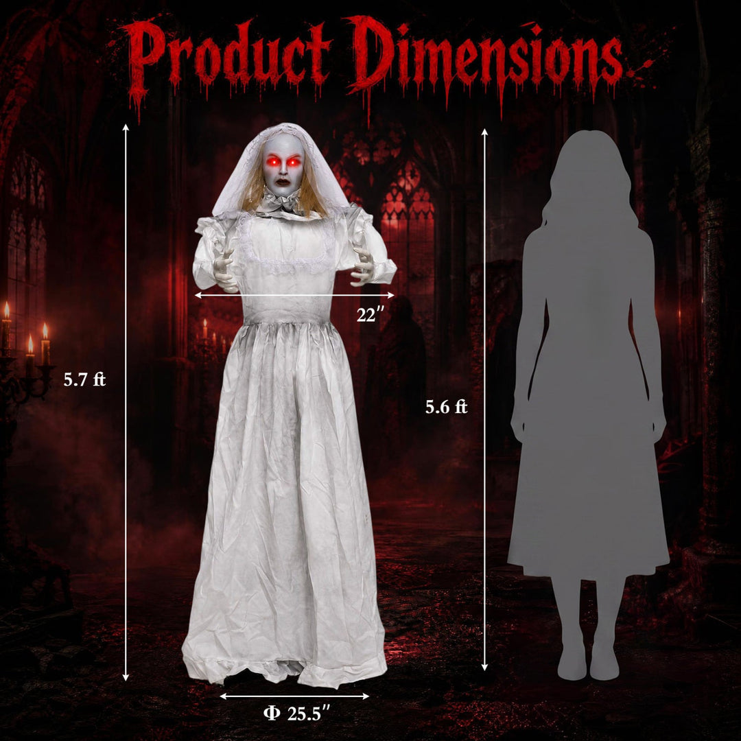 Animated Halloween Ghost Bride Decoration 5.7 ft Turning Head