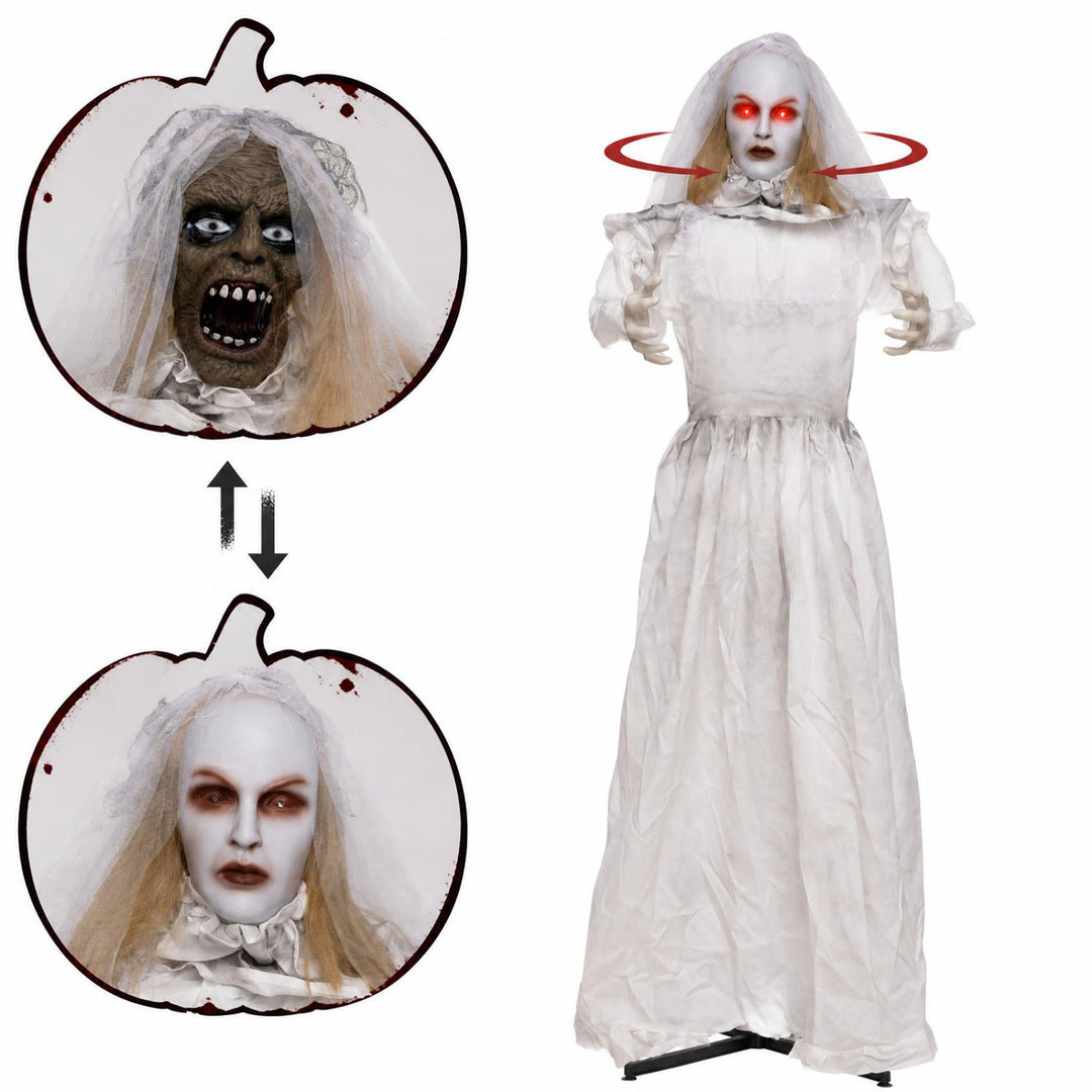 Animated Halloween Ghost Bride Decoration 5.7 ft Turning Head