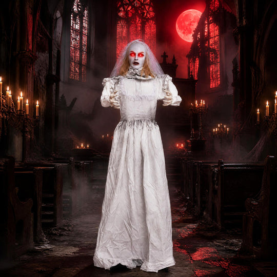 Animated Halloween Ghost Bride Decoration 5.7 ft Turning Head