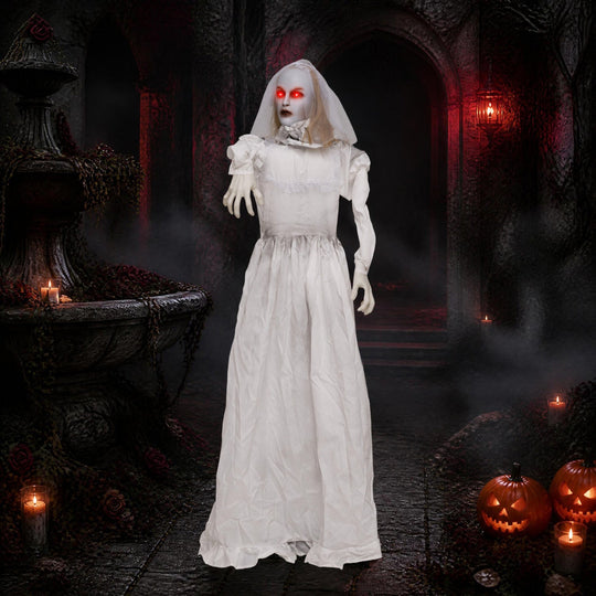 Animated Halloween Ghost Bride Decoration 5.7 ft Turning Head