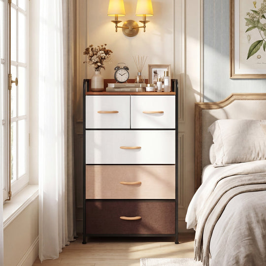 5-Drawer Fabric Dresser with Removable Bins