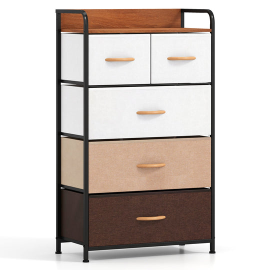 5-Drawer Fabric Dresser with Removable Bins
