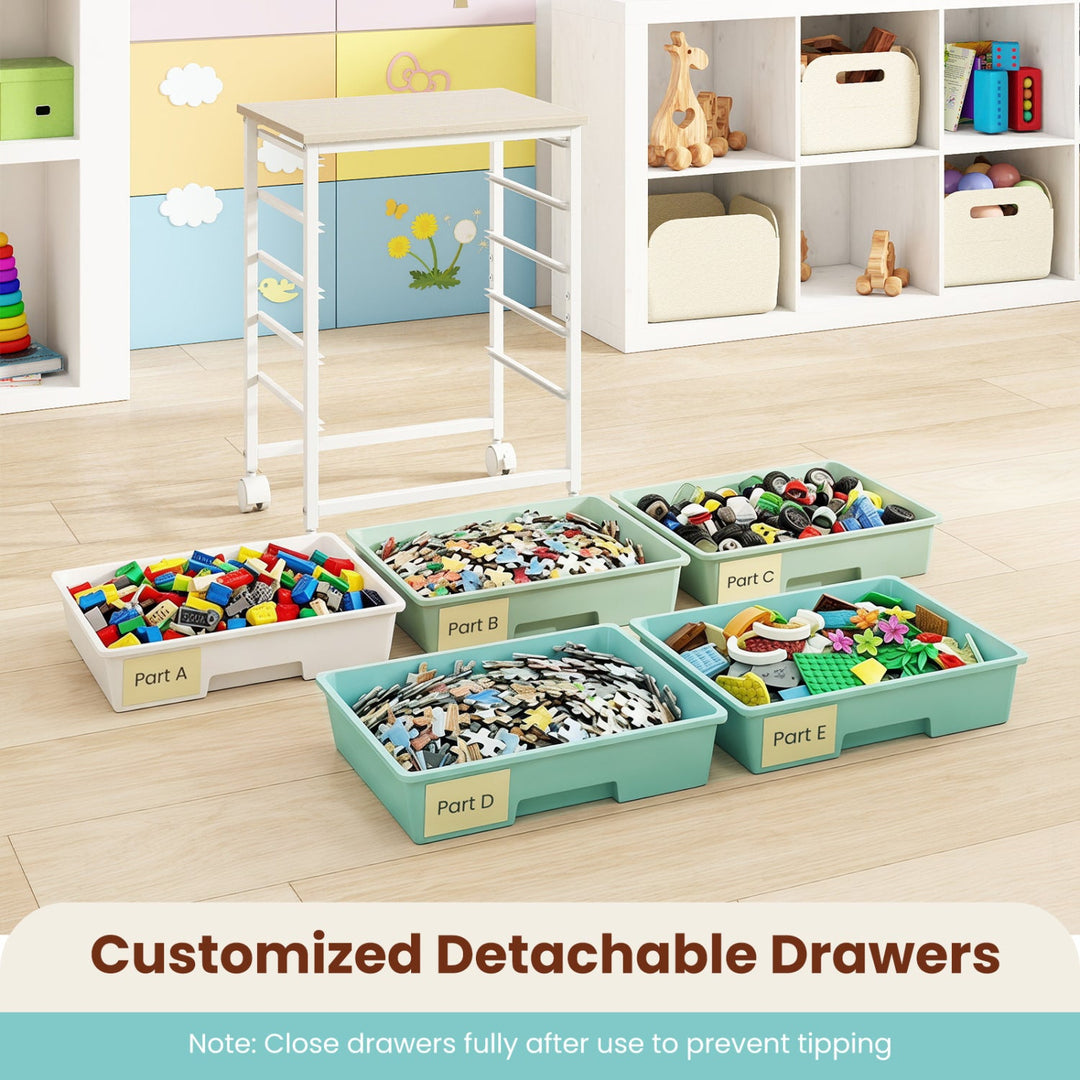 5-Drawer Rolling Storage Cart with Wooden Top