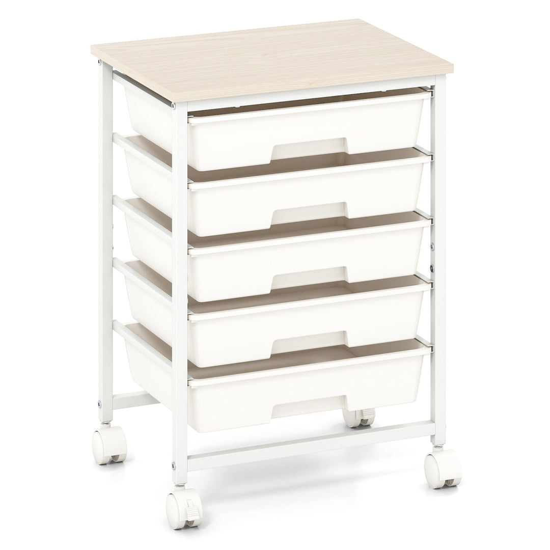 5-Drawer Rolling Storage Cart with Wooden Top
