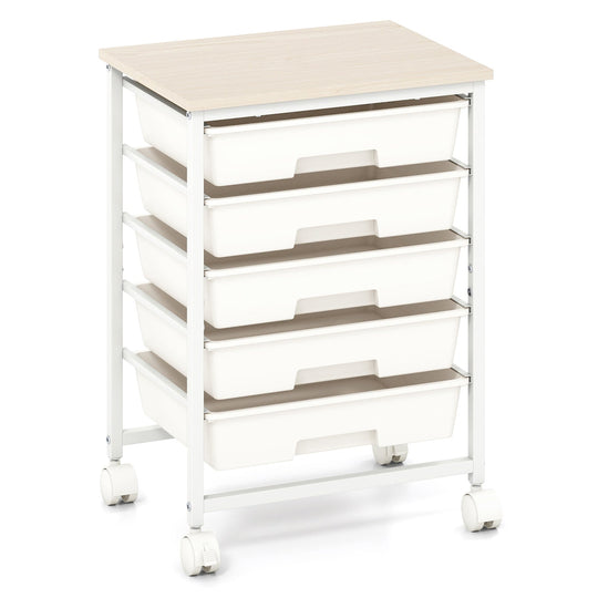 5-Drawer Rolling Storage Cart with Wooden Top