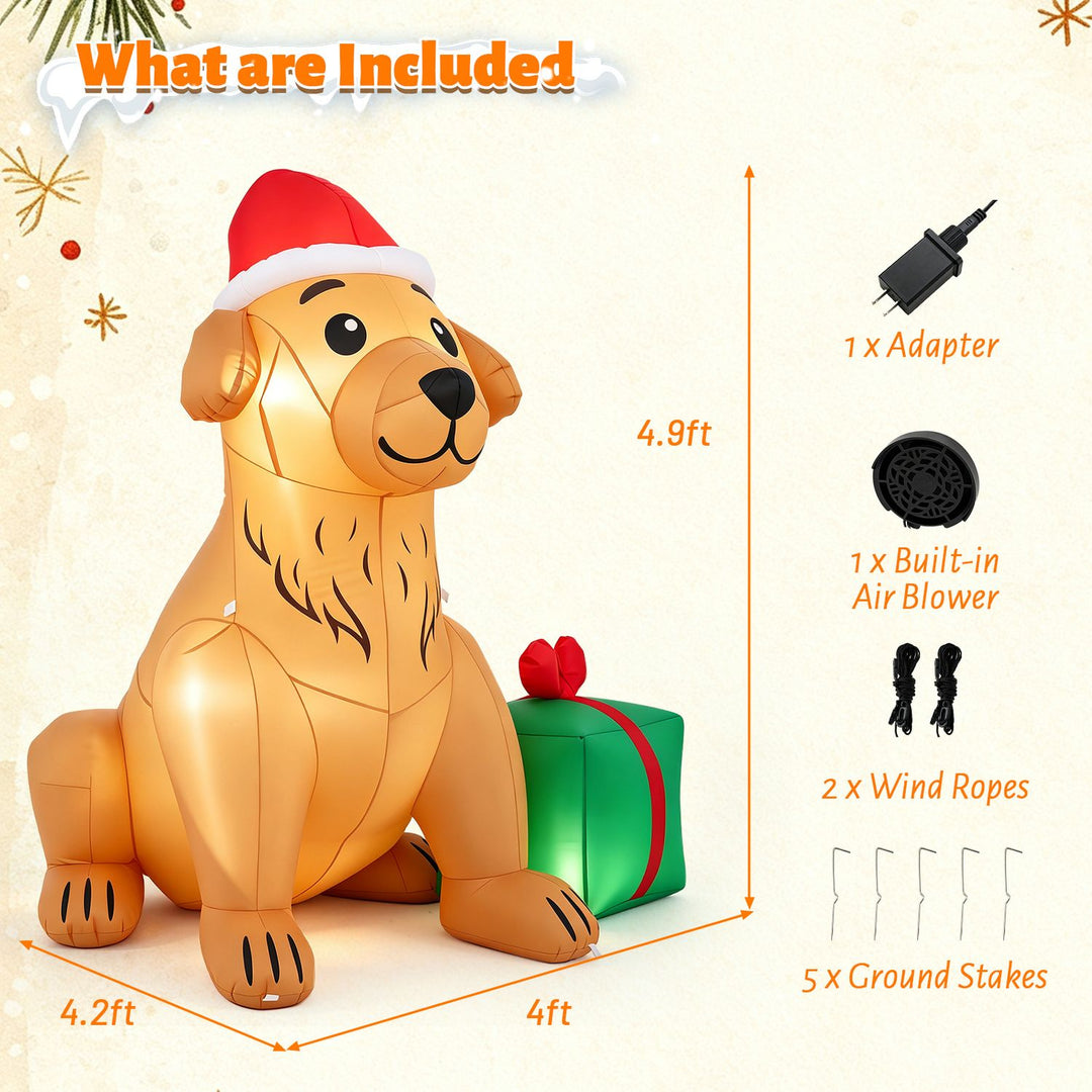 5 FT Christmas Inflatable Golden Retriever Dog Decoration for Holiday Decor