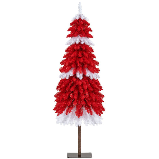 5 FT Artificial Christmas Tree Pre-lit Xmas Trees with 301 Red and White Branch Tips